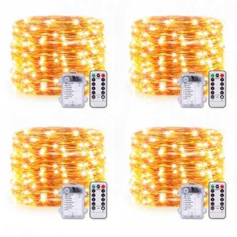 防水电池盒供电8功能正反贴暖白-5米50灯铜线灯(4个套装）